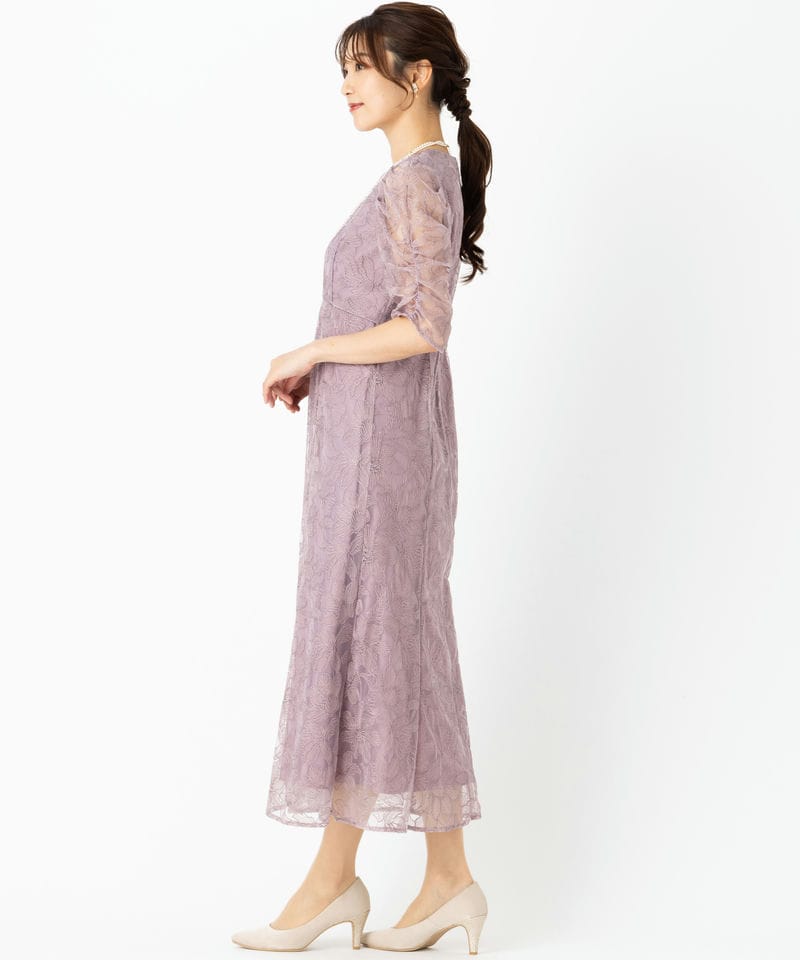 Aimer エメ チュールエンブロイダリーレースパイピングドレス ピンク系