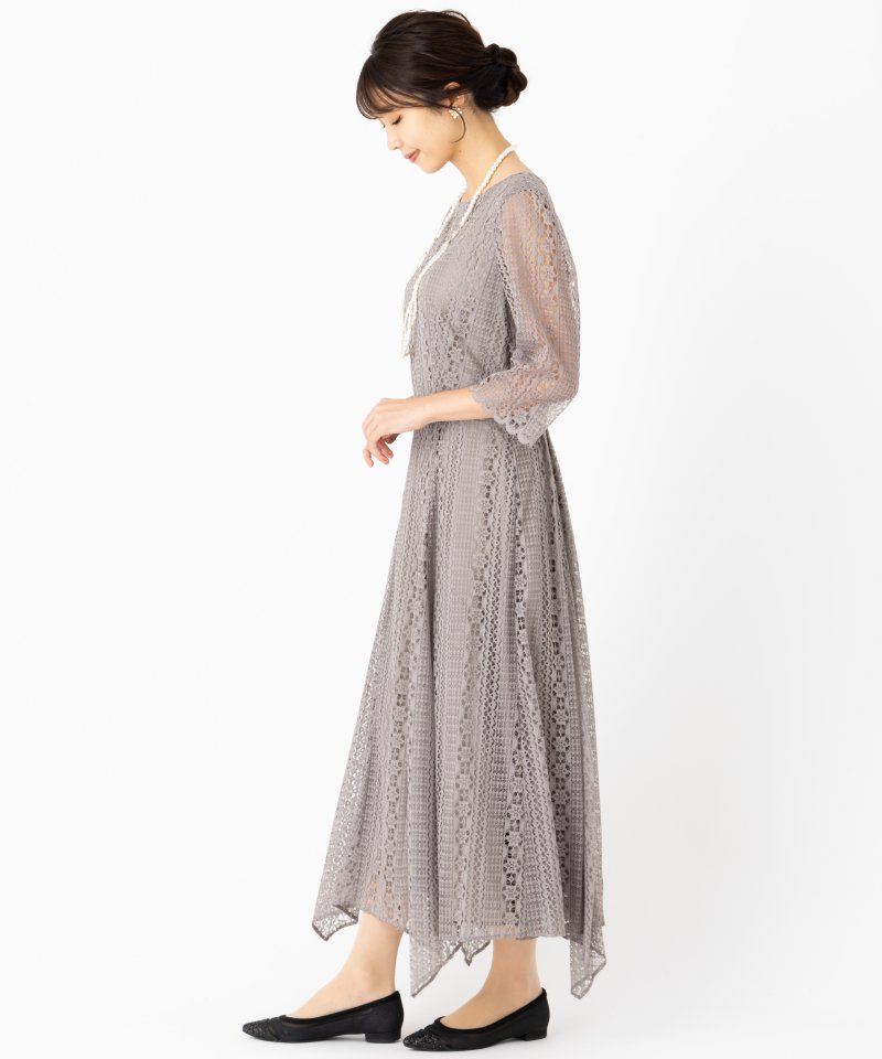 Aimer エメ ストライプレースランダムヘムドレス ブラウン系 | 結婚式