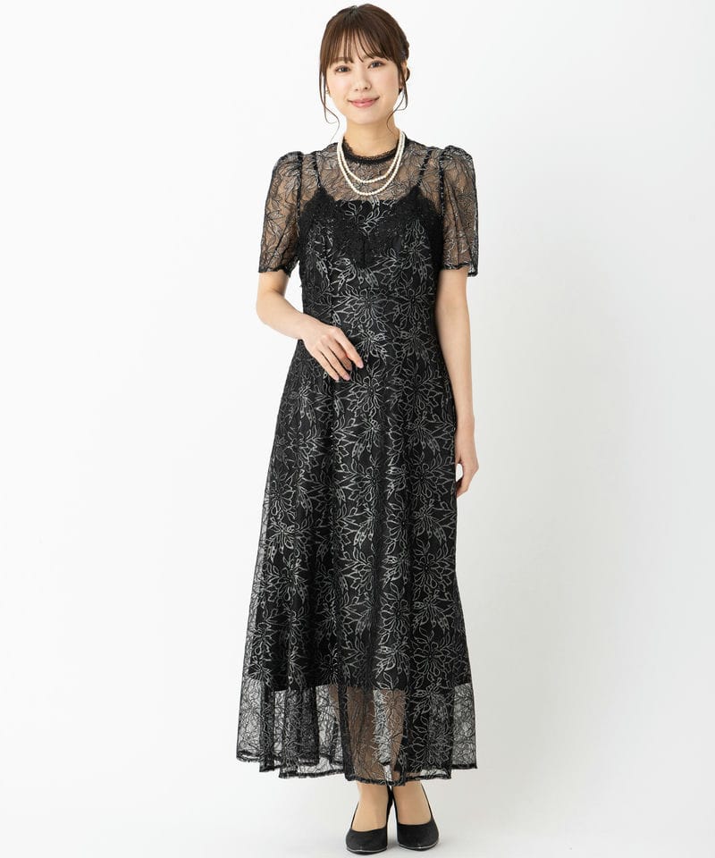 SNIDEL スナイデル シャイニーレースドレス ブラック系 | 結婚式