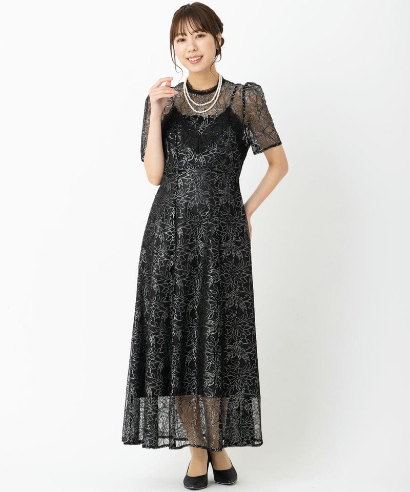 SNIDEL スナイデル シャイニーレースドレス ブラック系 | 結婚式