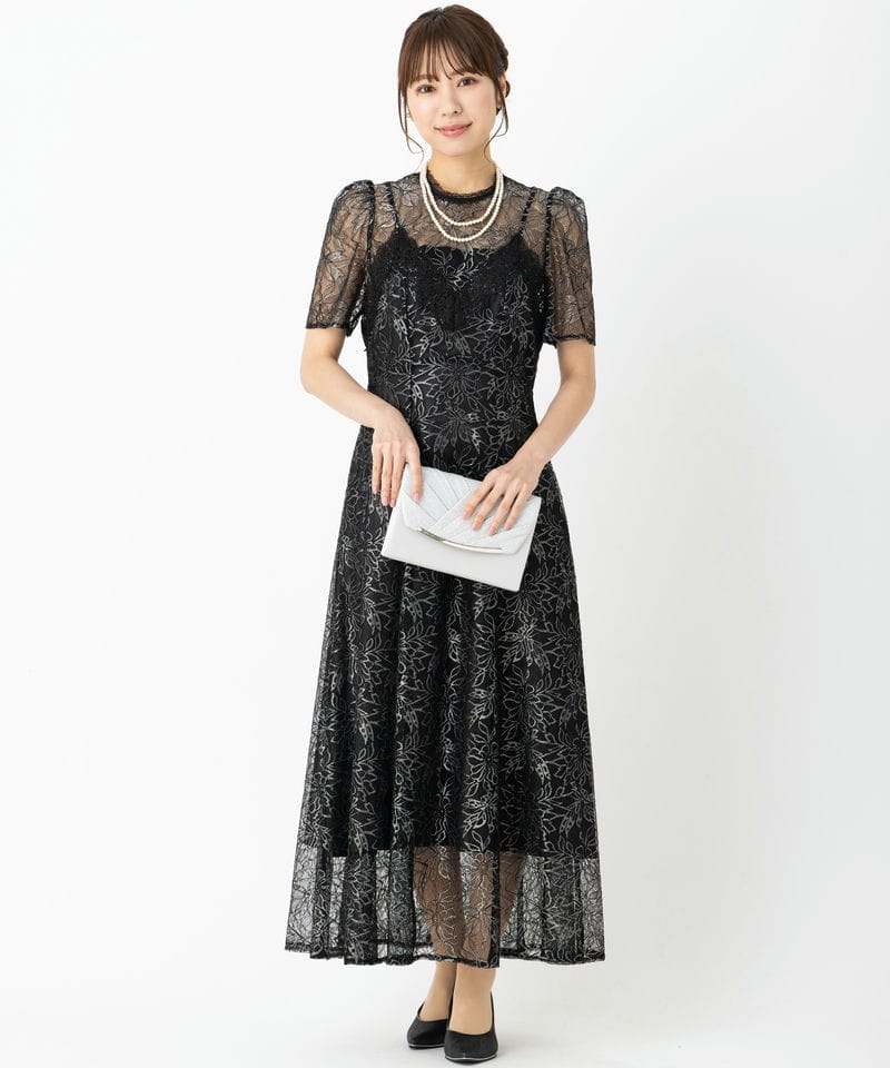 SNIDEL スナイデル シャイニーレースドレス ブラック系 | 結婚式