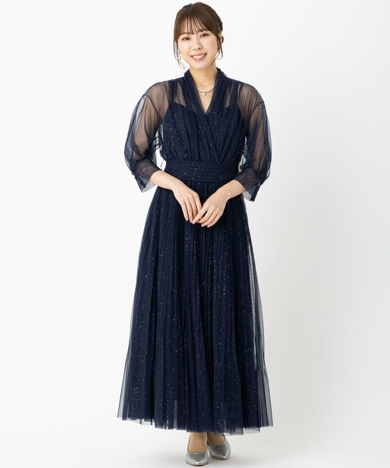SNIDEL スナイデル チュールプリーツドレス ネイビー系 | 結婚式