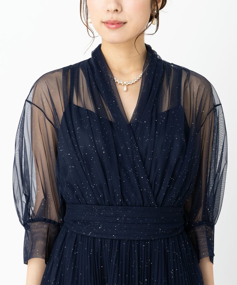 SNIDEL スナイデル チュールプリーツドレス ネイビー系 | 結婚式