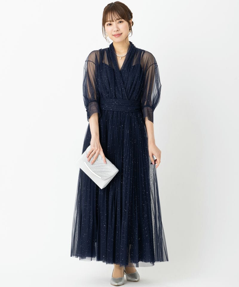 SNIDEL スナイデル チュールプリーツドレス ネイビー系 | 結婚式