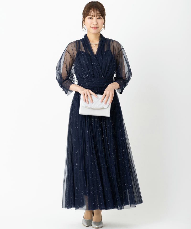 SNIDEL スナイデル チュールプリーツドレス ネイビー系 | 結婚式