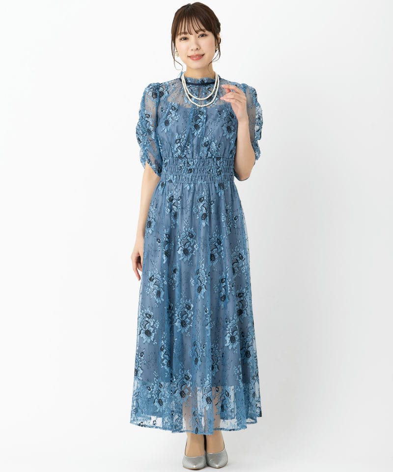 JILL STUART ジルスチュアート ウエストシャーリングドレス ブルー系