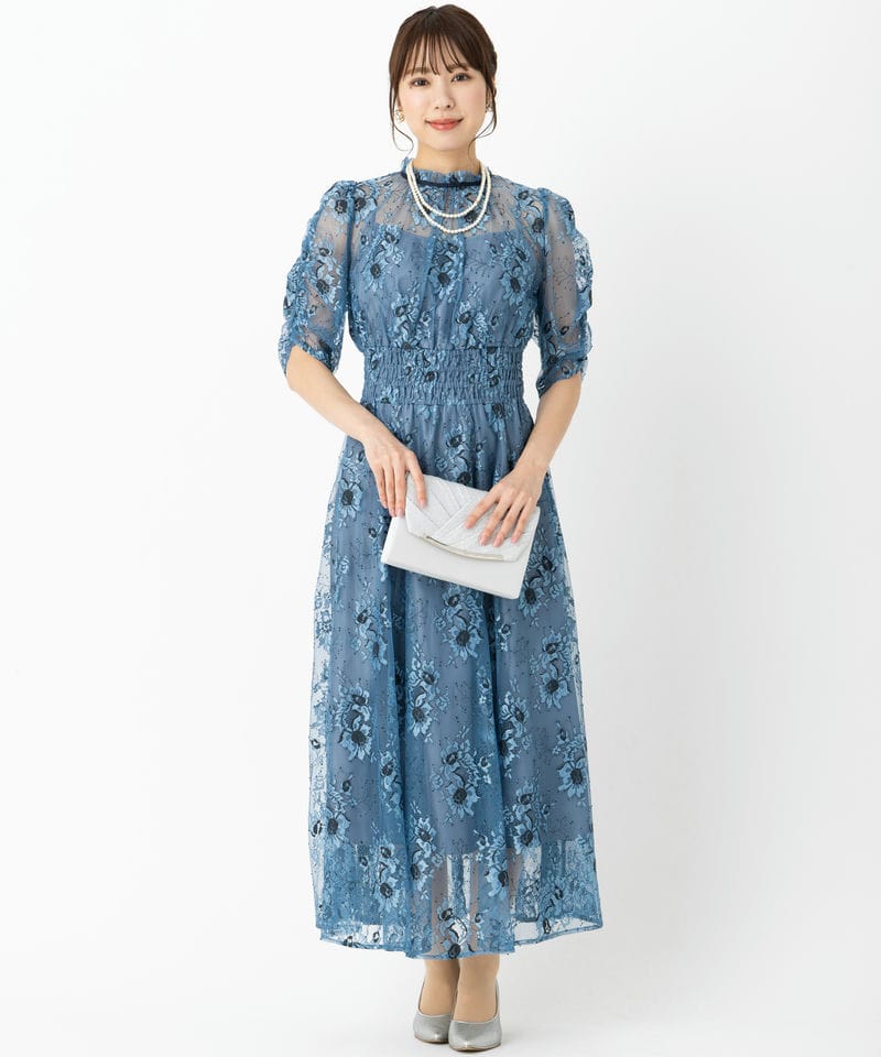 JILL STUART ジルスチュアート ウエストシャーリングドレス ブルー系