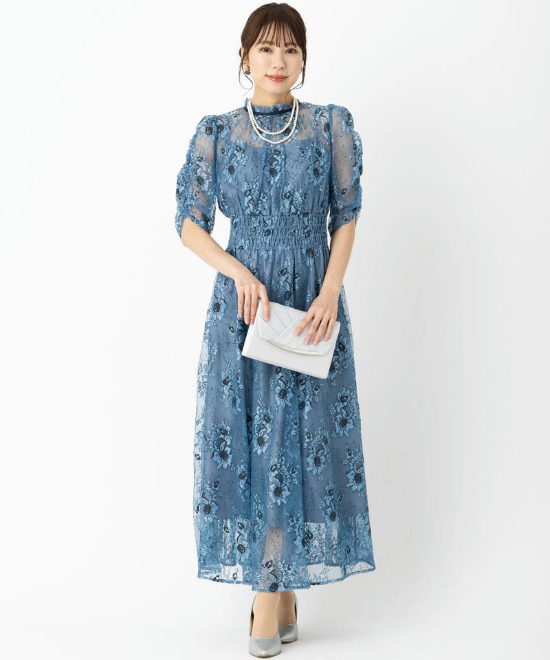 JILL STUART ジルスチュアート ウエストシャーリングドレス ブルー系