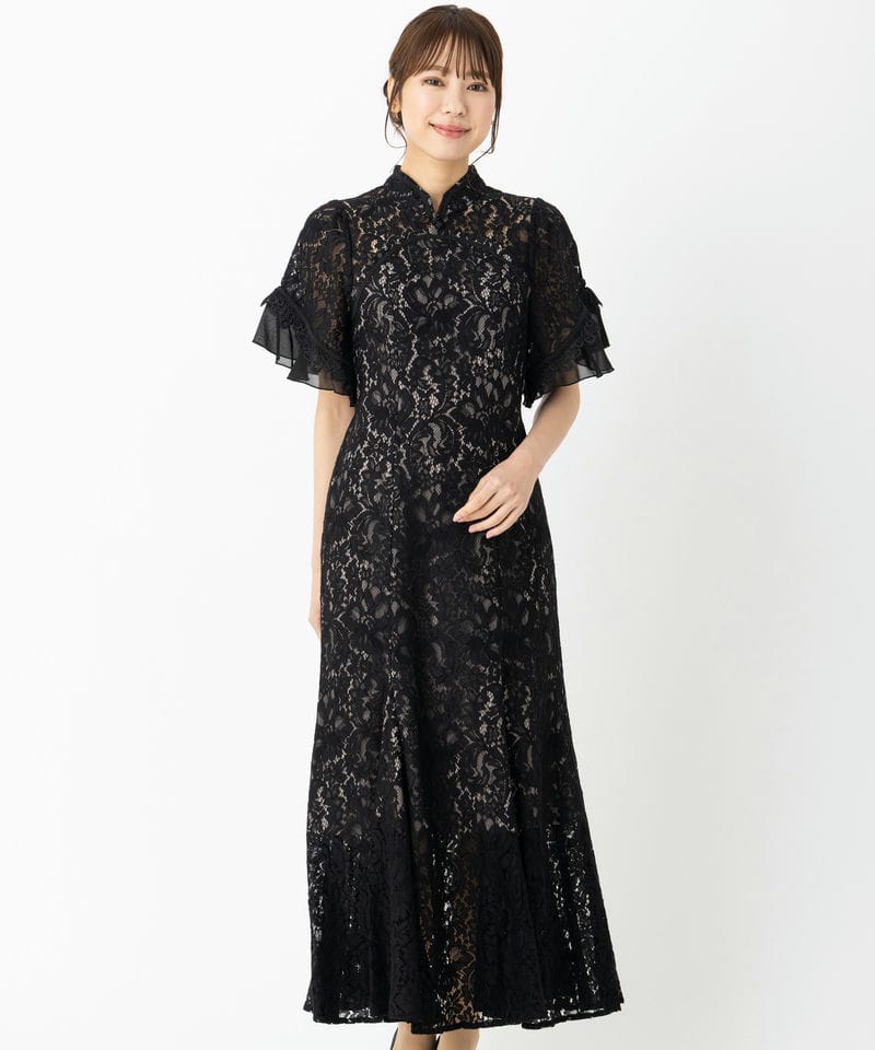 SNIDEL スナイデル プリーツ切替ボウタイレースドレス グレー系 | 結婚