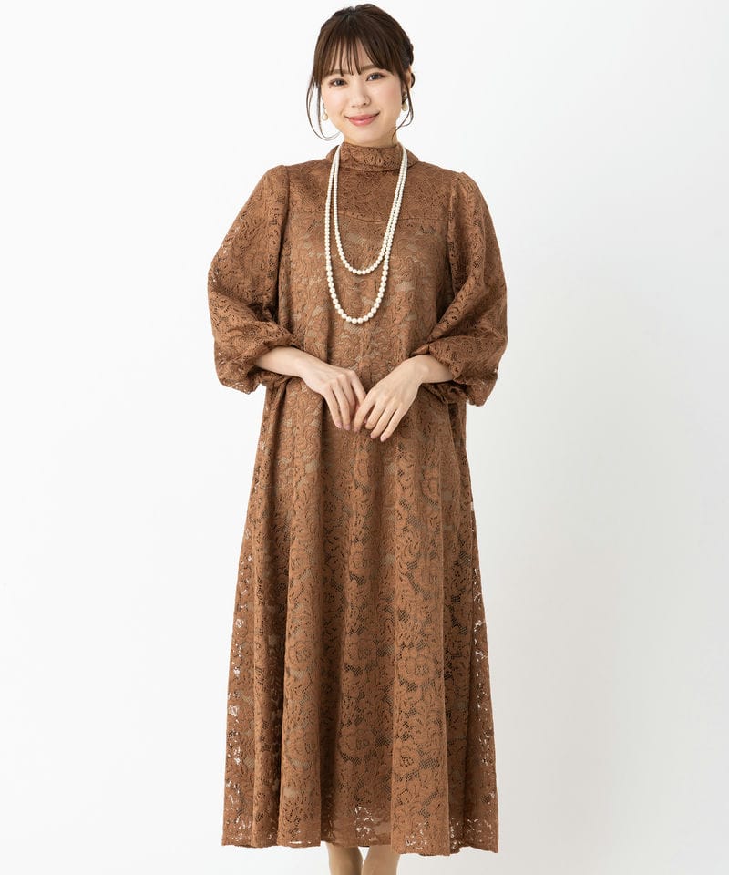 She's シーズ 総レースバックリボンドレス その他 x ブラウン系 | 結婚