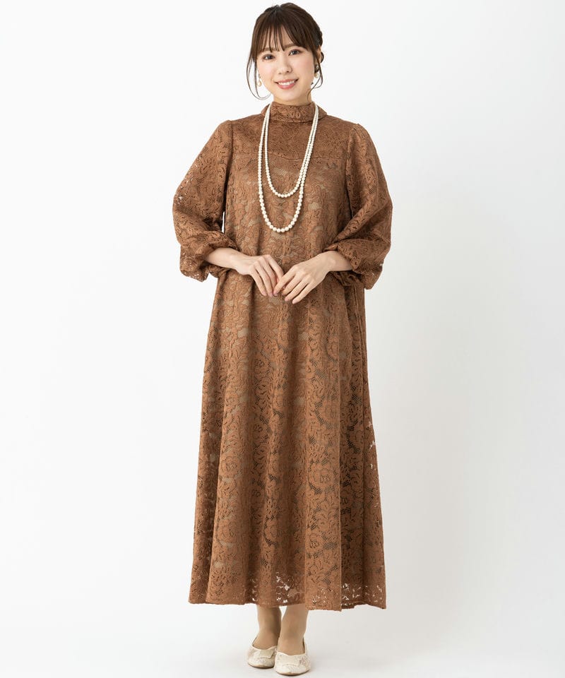 She's シーズ 総レースバックリボンドレス その他 x ブラウン系 | 結婚
