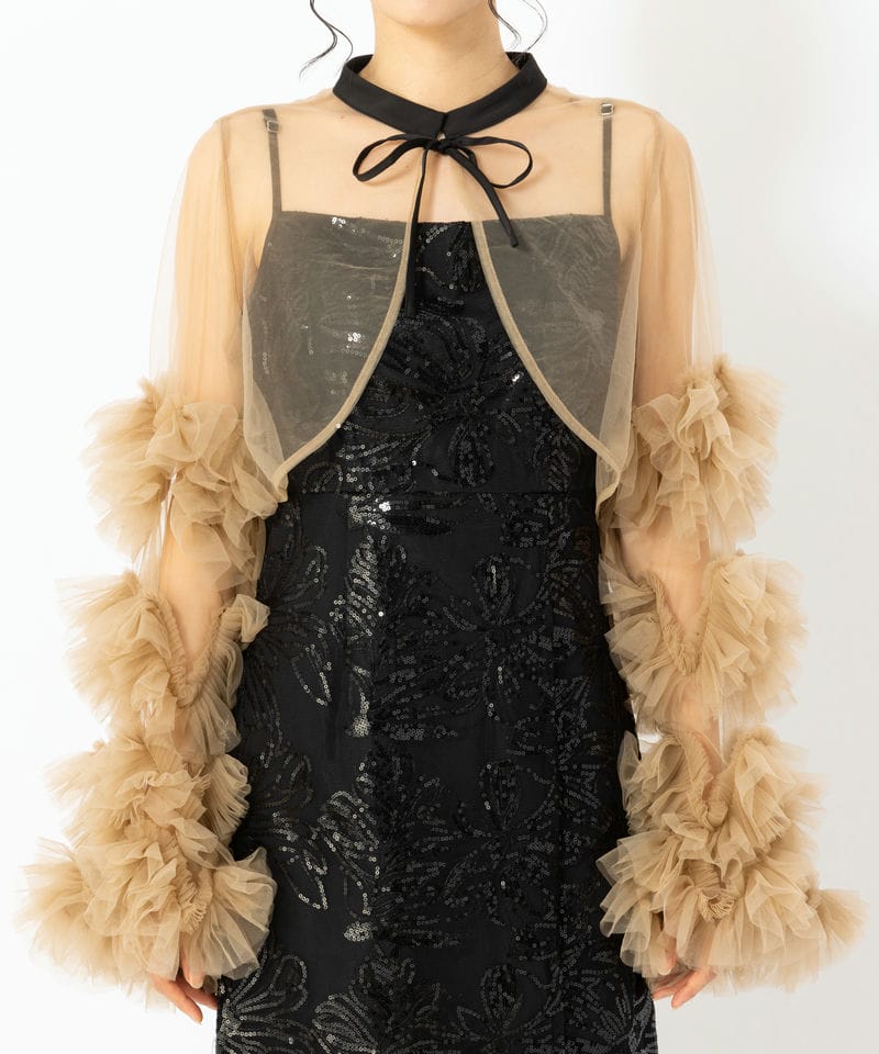 Leja レジャ フリルチュールスリーブリボンIラインドレス ブラック系 x