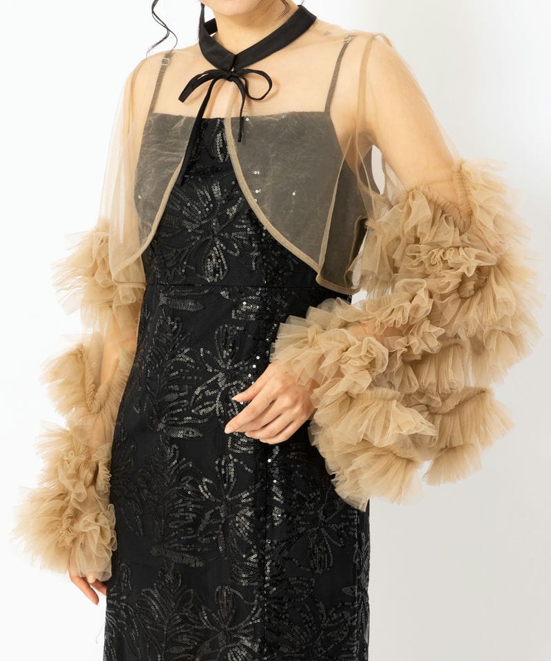 Leja レジャ フリルチュールスリーブリボンIラインドレス ブラック系 x