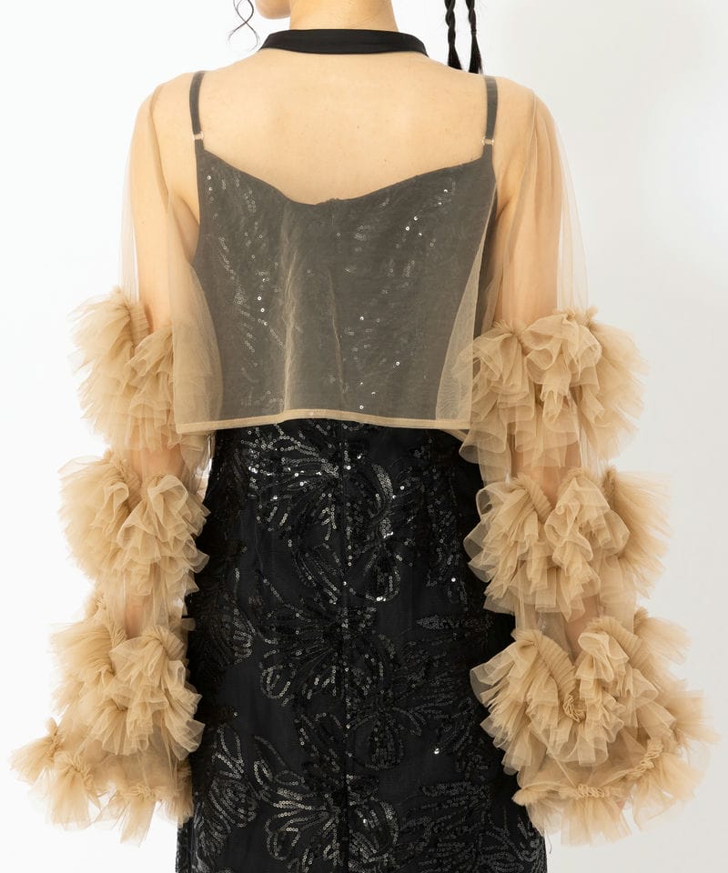 Leja レジャ フリルチュールスリーブリボンIラインドレス ブラック系 x