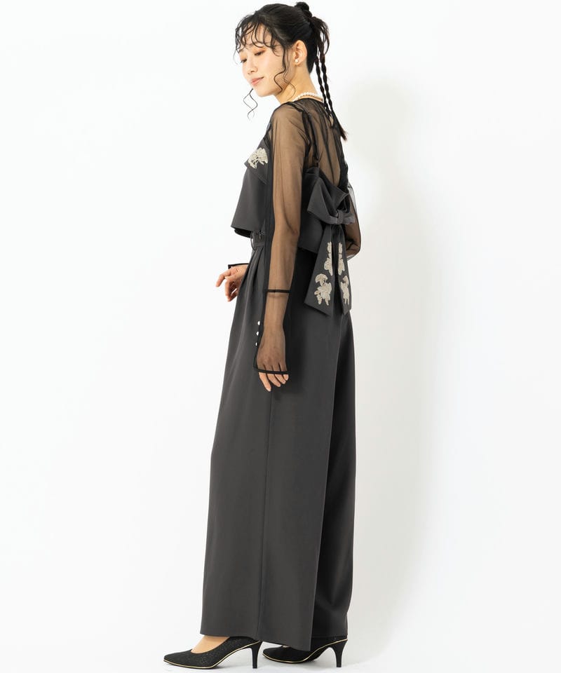 etoll. エトル 3piece刺繍リボンビスチェ&タックワイドパンツ グレー系