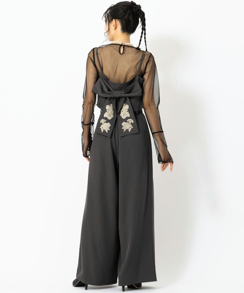 etoll. エトル 3piece刺繍リボンビスチェ&タックワイドパンツ グレー系