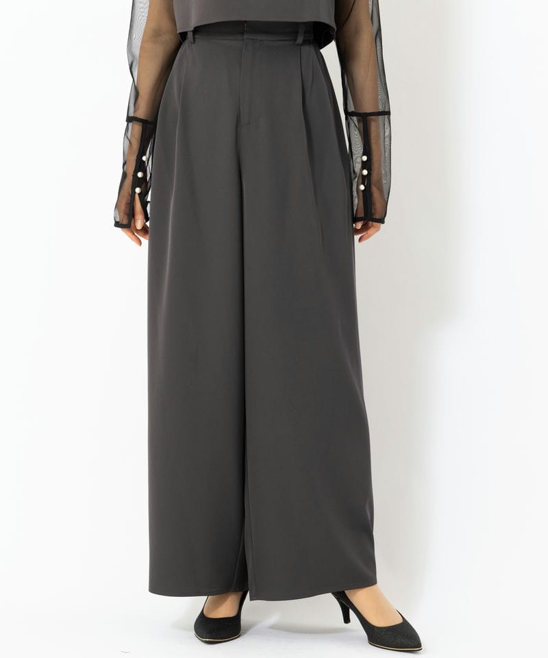 etoll. エトル 3piece刺繍リボンビスチェ&タックワイドパンツ グレー系