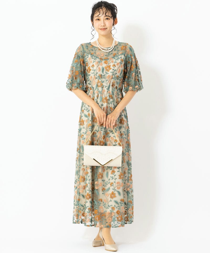 LilyBrown リリーブラウン パフスリーブソフトオーガンジードレス