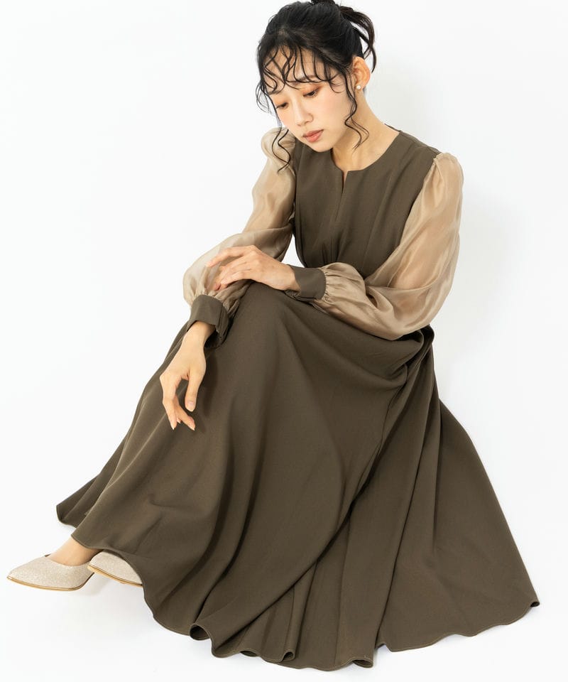 Select Shop オーガンジースリーブXラインキーネックドレス その他 x