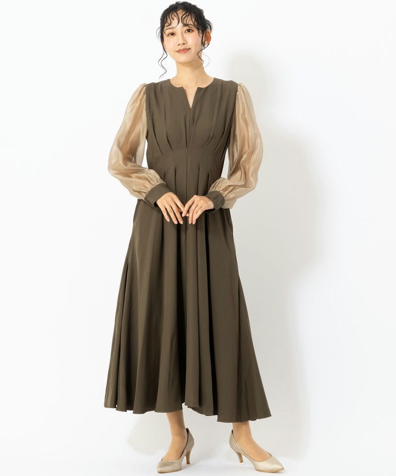 Select Shop オーガンジースリーブXラインキーネックドレス その他 x