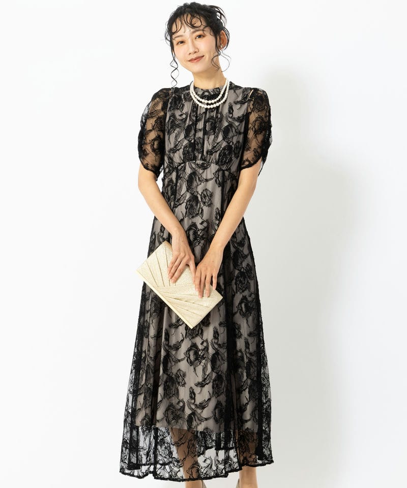 JILL STUART ジルスチュアート レース×ベルベットドレス ブラック系