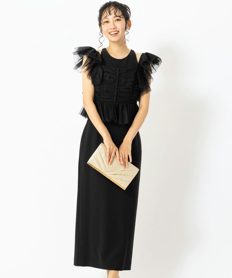 SNIDEL スナイデル プリーツ切替ボウタイレースドレス グレー系 | 結婚