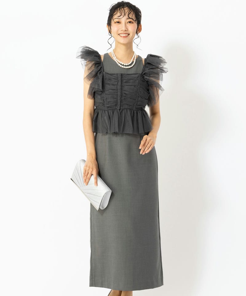 SNIDEL スナイデル チュールボレロセットオールインワン ブラック系