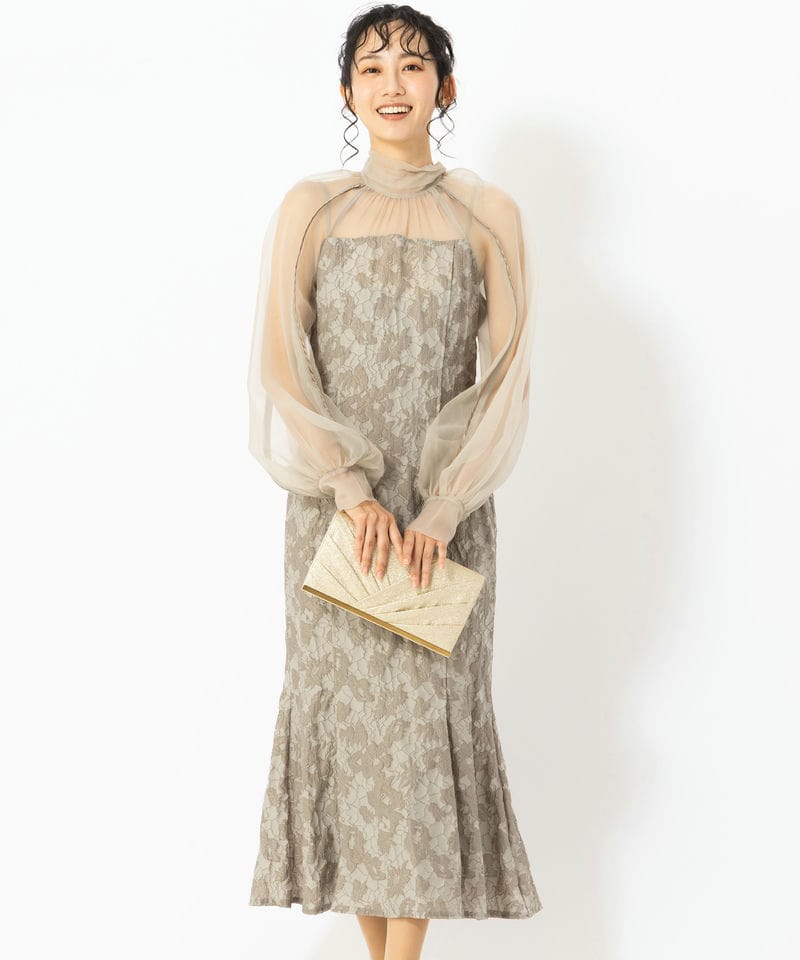 FRAY I.D フレイアイディー シルバーリーフレースレイヤードドレス