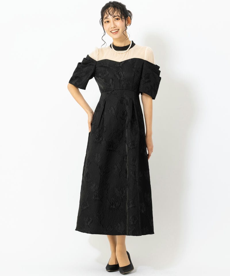 Select Shop タックスリーブジャガードドレス ブラック系 | 結婚式
