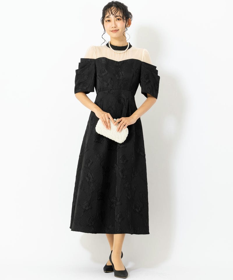 Select Shop タックスリーブジャガードドレス ブラック系 | 結婚式