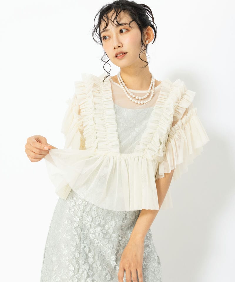 Aimer エメ グリッターチュールフロントギャザーレースアップドレス