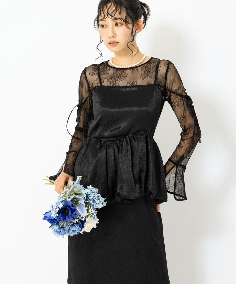 FRAY I.D フレイアイディー デコルテチュールベロアオフショルドレス