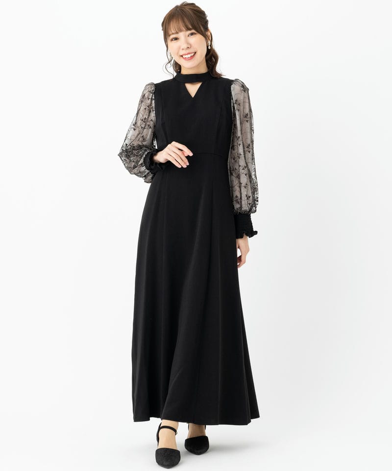 ANDRESD アンドレスド スリーブエンブロイダリードレス ブラック L ANDRESD アンドレスド スリーブエンブロイダリードレス ブラック系