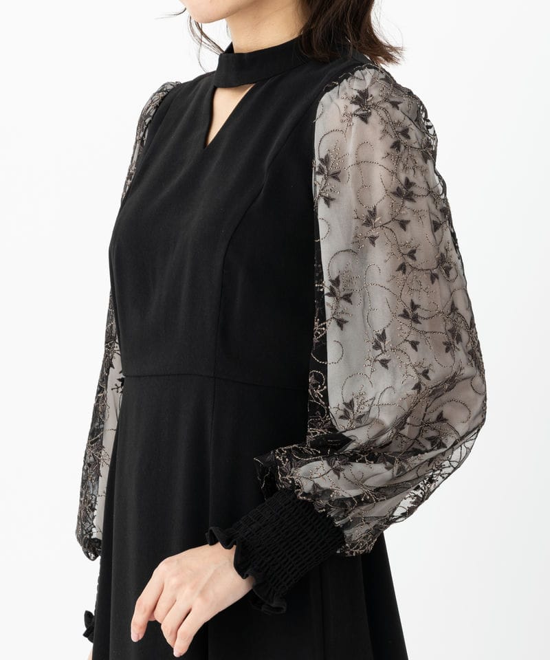 ANDRESD アンドレスド スリーブエンブロイダリードレス ブラック系