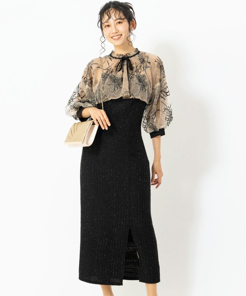 Leja レジャ 3WAYティアードフリルジャガードIラインドレス ブラック系