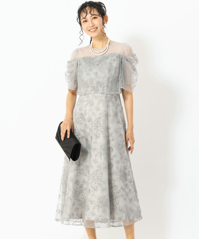 SNIDEL スナイデル デザインスリーブレースドレス ブルー系 | 結婚式