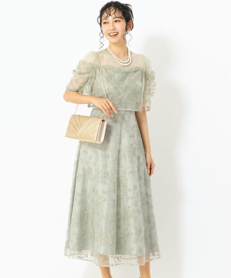 Aimer エメ 2WAYリボンブラウス付マーメイドラインドレス グリーン系
