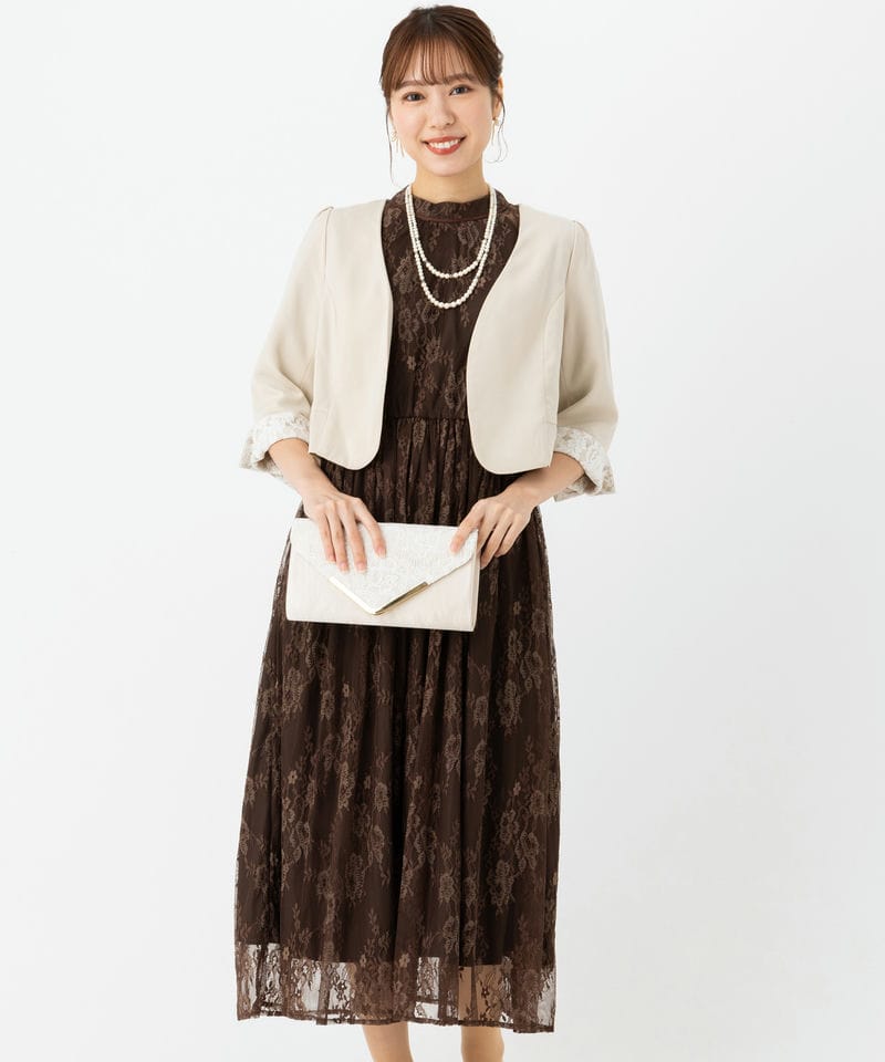 BLUEEAST 【ドレス3点セット】バックリボンレースオケージョンドレス