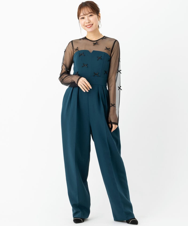 LAGUNAMOON ラグナムーン LADYリボンパンツドレス グリーン系 x ブルー