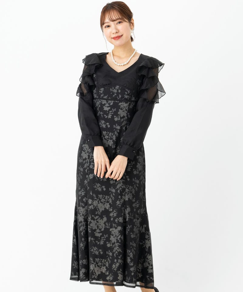 SNIDEL スナイデル シアーロングスリーブドレス ブラック系 | 結婚式