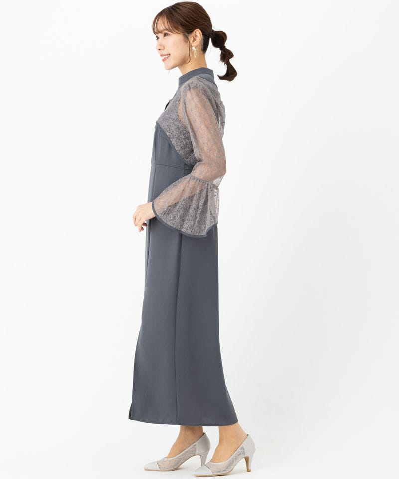 Leja レジャ 花柄レースショートボレロIラインドレス グレー系 x