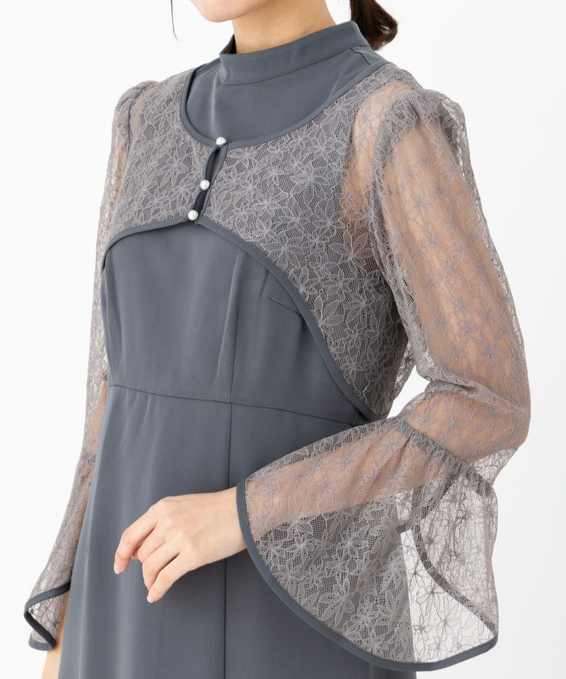 Leja レジャ 花柄レースショートボレロIラインドレス グレー系 x