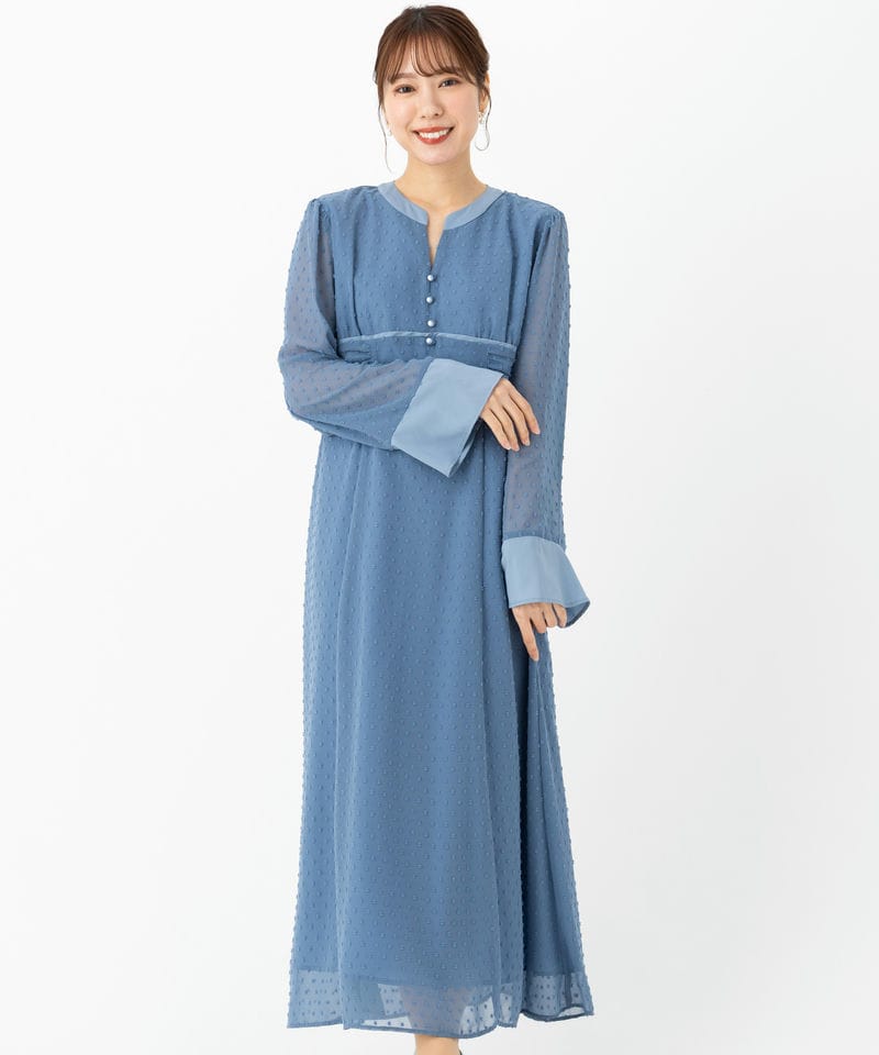 Ray Beams レイビームス カットドビーキーネックドレス ブルー系