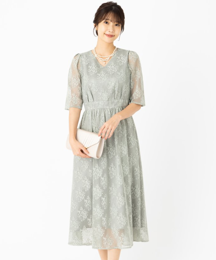 Aimer エメ チュールエンブロイダリーレースパイピングドレス グレー系