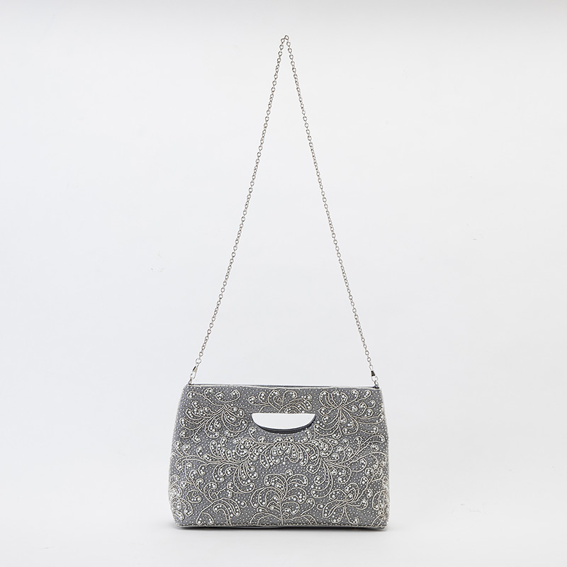 AneMone アネモネ ビーズ刺しゅうの3WAYパーティーバッグ グレー系