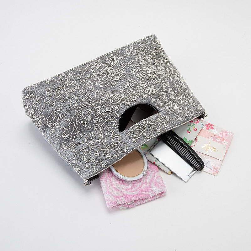 AneMone アネモネ ビーズ刺しゅうの3WAYパーティーバッグ グレー系