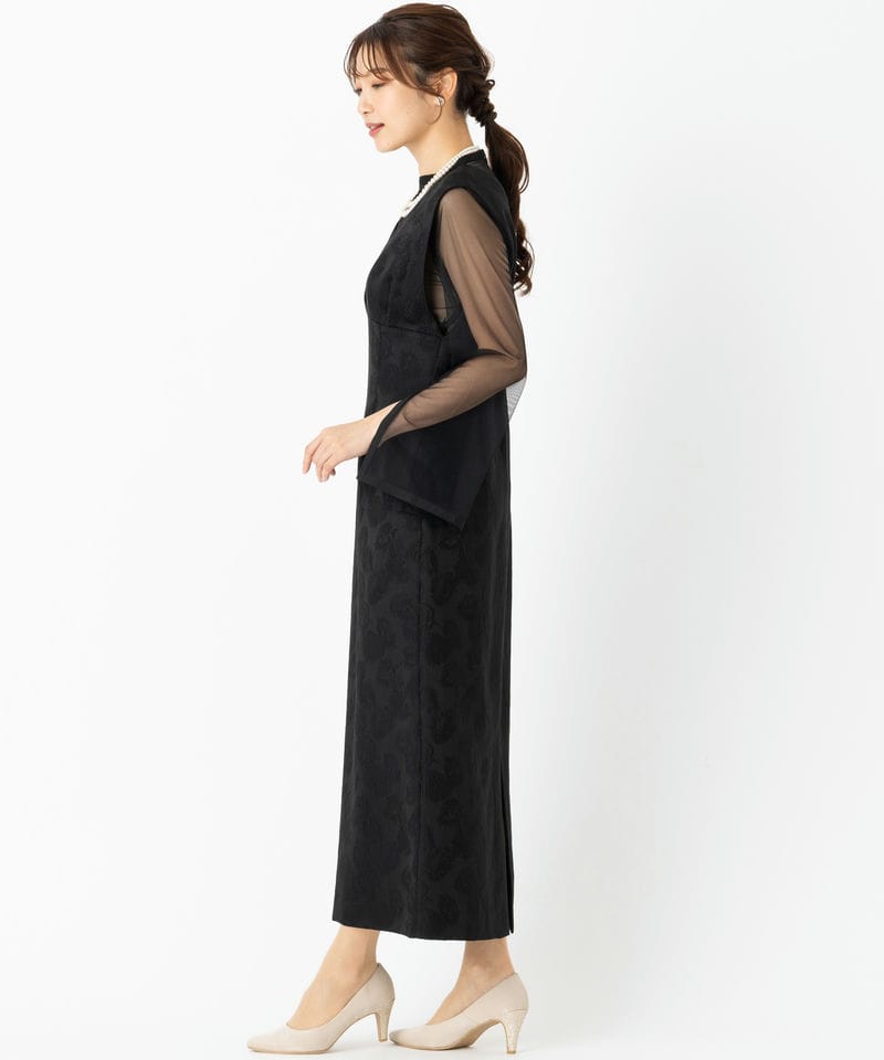 Aimer エメ チュールブラウス付Vネックジャカードタイトドレス