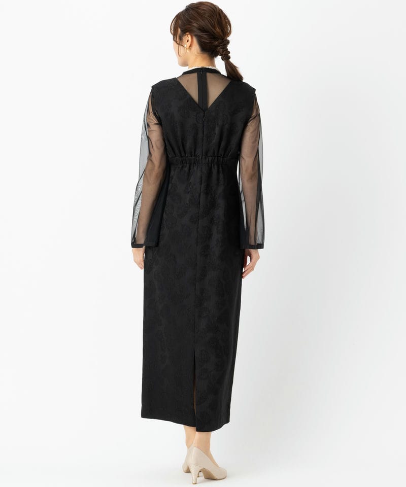 Aimer エメ チュールブラウス付Vネックジャカードタイトドレス