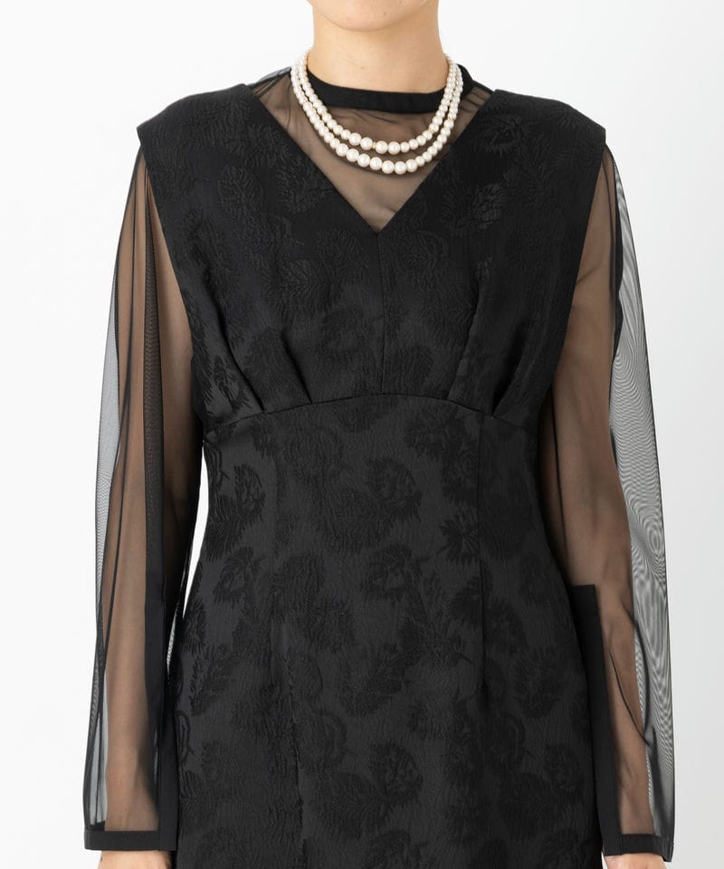 Aimer エメ チュールブラウス付Vネックジャカードタイトドレス