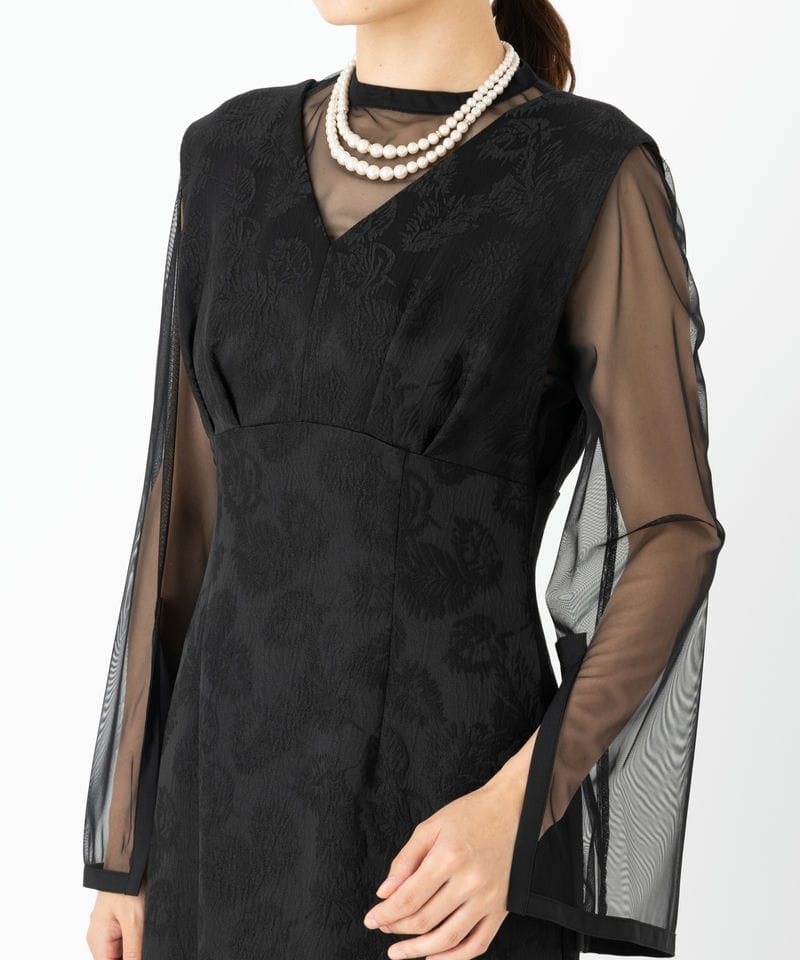 Aimer エメ チュールブラウス付Vネックジャカードタイトドレス